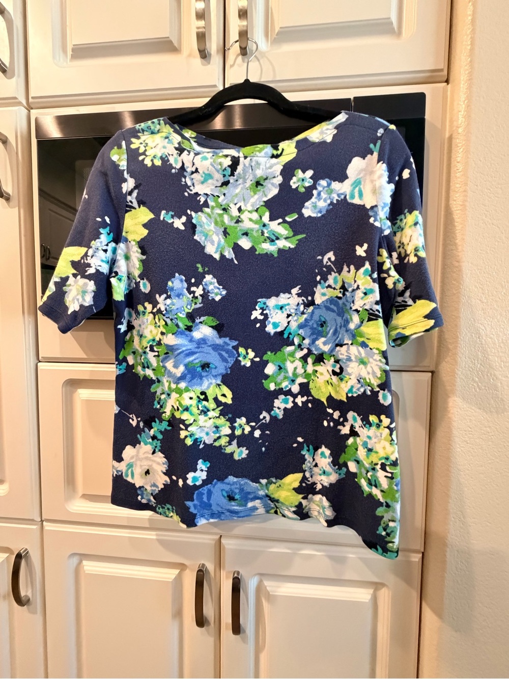 Charter Club Navy Floral Short-Sleeve Blouse